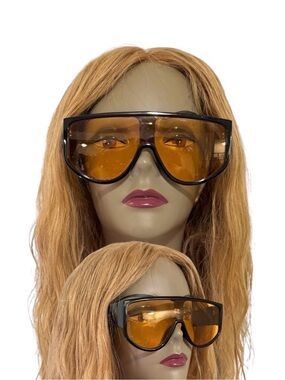 Oversized Black Frame Sunglasses with Amber Lenses - Women's Fashion